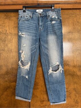 Pistola Distressed Blue Rolled Cuff Boyfriend Jeans